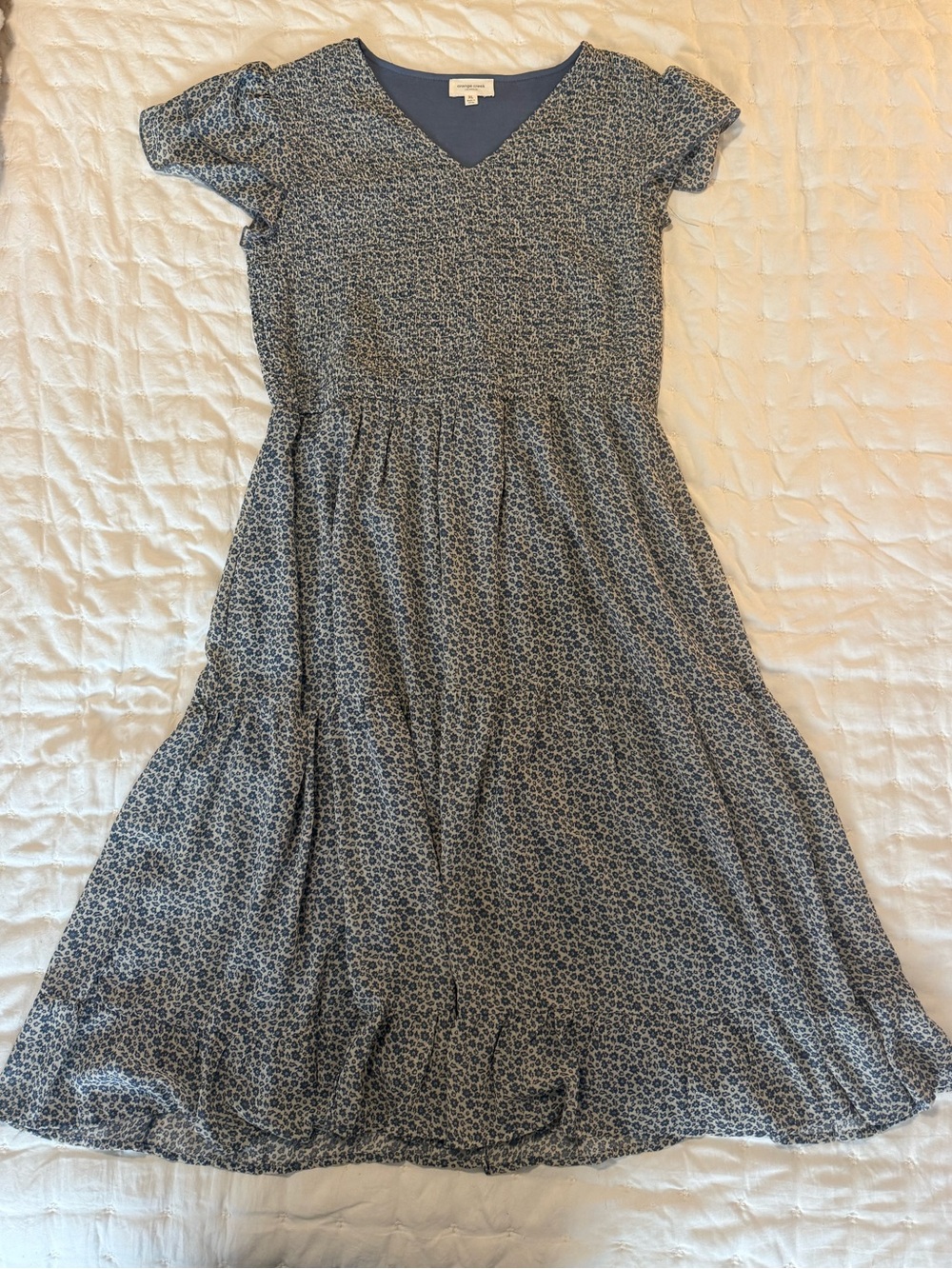 Blue Floral V-Neck Midi Dress Large